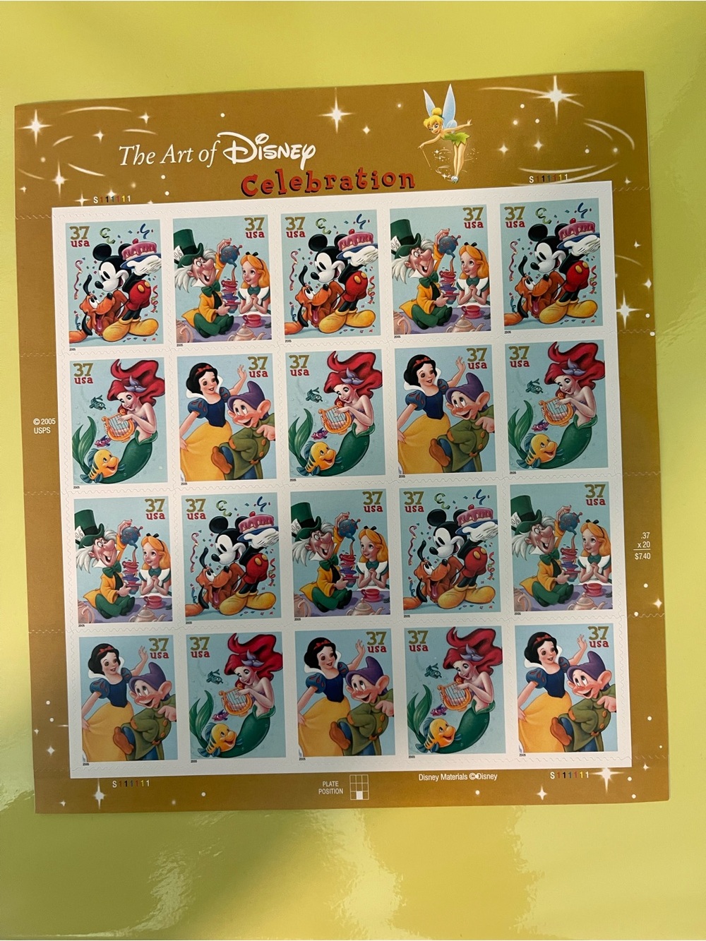 The Art of Disney 50th Celebration Stamps One Sheet of 20- 37 Cent **NOT Forever